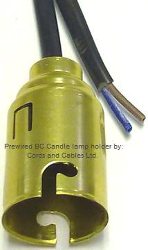 3.007.UE.FL BC Unearthed candle lamp holder with 50cm cable 
